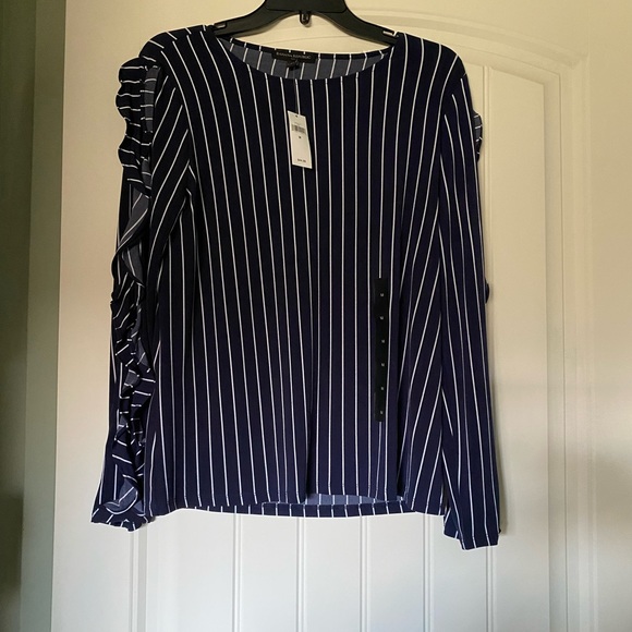 Navy stripe Banana Republic blouse. Ruffled sleeves with peek a boo openings - Picture 1 of 1